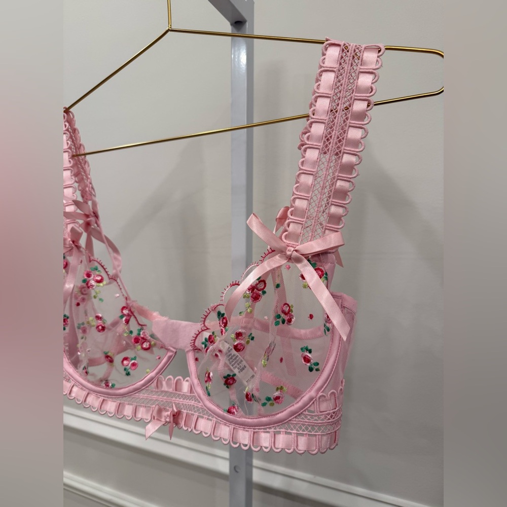 For Love And Lemons Pink Floral Embroidered Bra - Picture 3 of 6